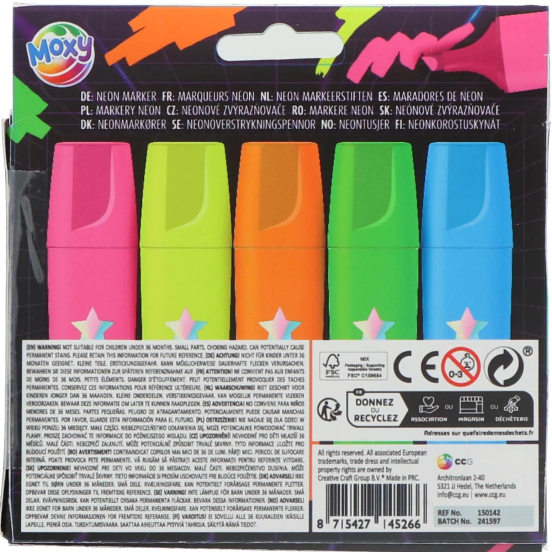 5 Neon Highlighters Markeerstiften 12 x17,5 cm