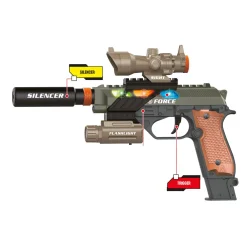 Alfafox Militair pistool met demper en zaklamp en  licht en geluid
