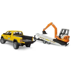 Auto Ram 2500 Power Wagen Rental Service met aanhangwagen en minibagger