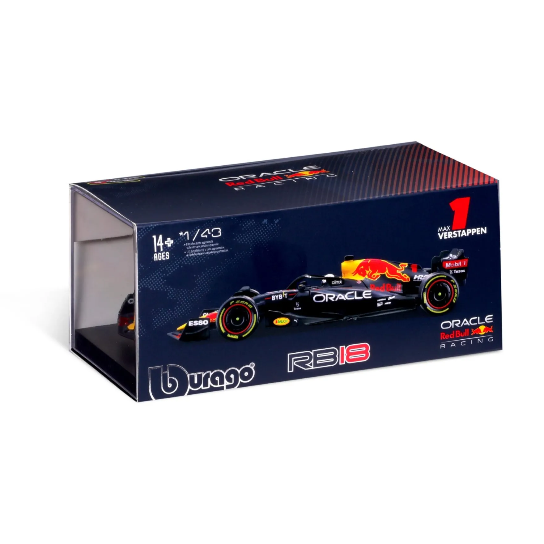Bburago Red Bull RB18 #1 Max Verstappen 2022 Luxe Bewaarcase met Helm Schaal 1:43