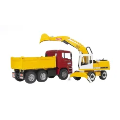Bruder Auto Vrachtwagen MAN TGA Met Liebherr Graafmachine