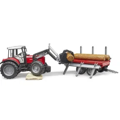 Bruder Tractor Massey Ferguson 7480 Met Houttransport Aanhanger