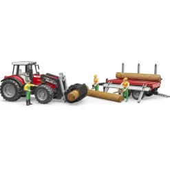 Bruder Tractor Massey Ferguson 7480 Met Houttransport Aanhanger