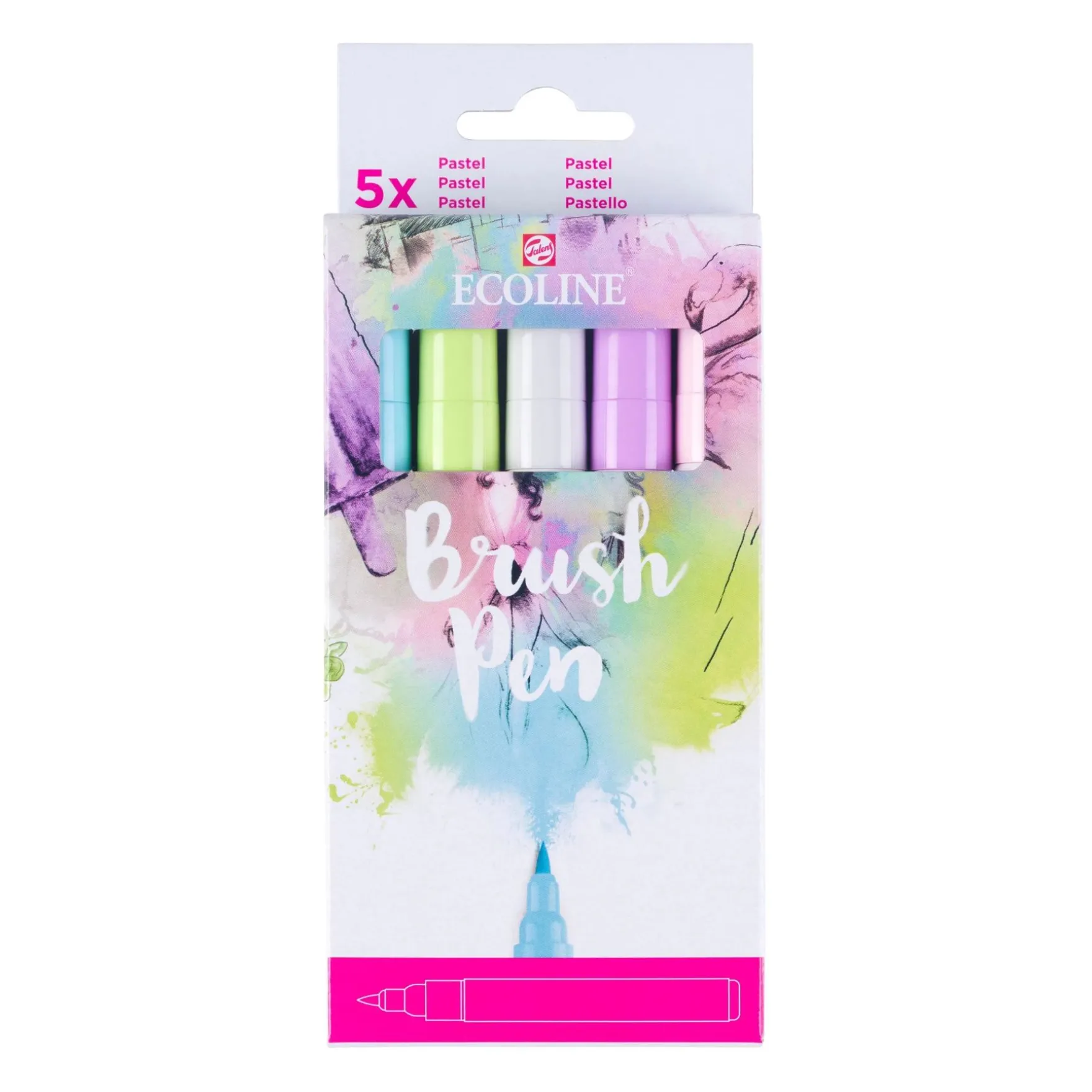 Bruynzeel brush pen set ecoline pastel 5 stuks