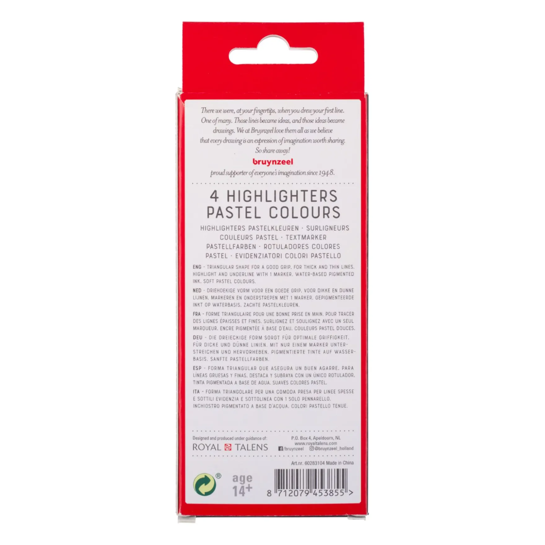 Bruynzeel markeer stiften pastel kleuren 4 stuks