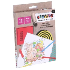 Creafun prikblok met prikpen en 12 sjablonen  boerderij