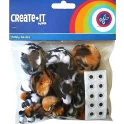 Create-It Pompom Animal Mix en oogjes 60 Stuks