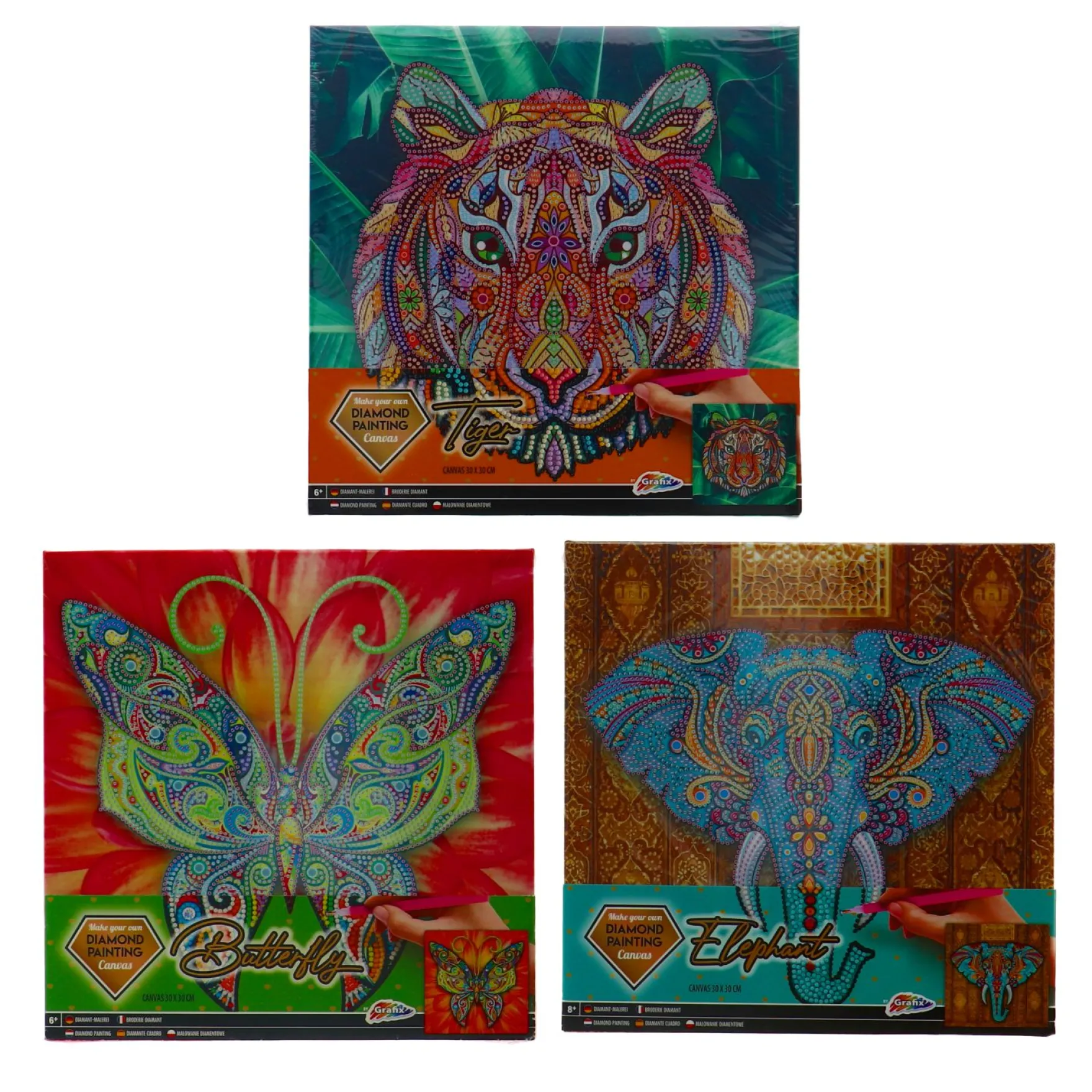 Diamond Painting Op Canvas 30x30 cm 3 assorti