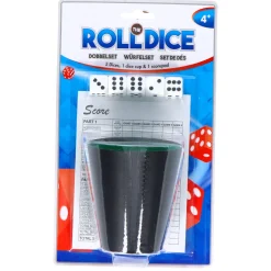 Dobbelset Spel Compleet met 5 Dobbelstenen Dobbelbeker en Scoreblok op Blister