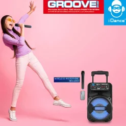 Idance Boombox + Wielen + Microfoon