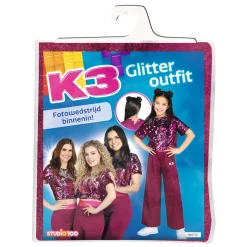 K3 Verkleedkleding Outfit Broekpak Glitter Roze  6-8 Jaar