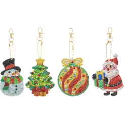 Kerst diamond painting sleutelhanger 4 assorti