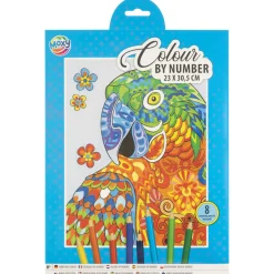 Kleuren op nummer 23x30,5cm 8 potloden 3 assorti