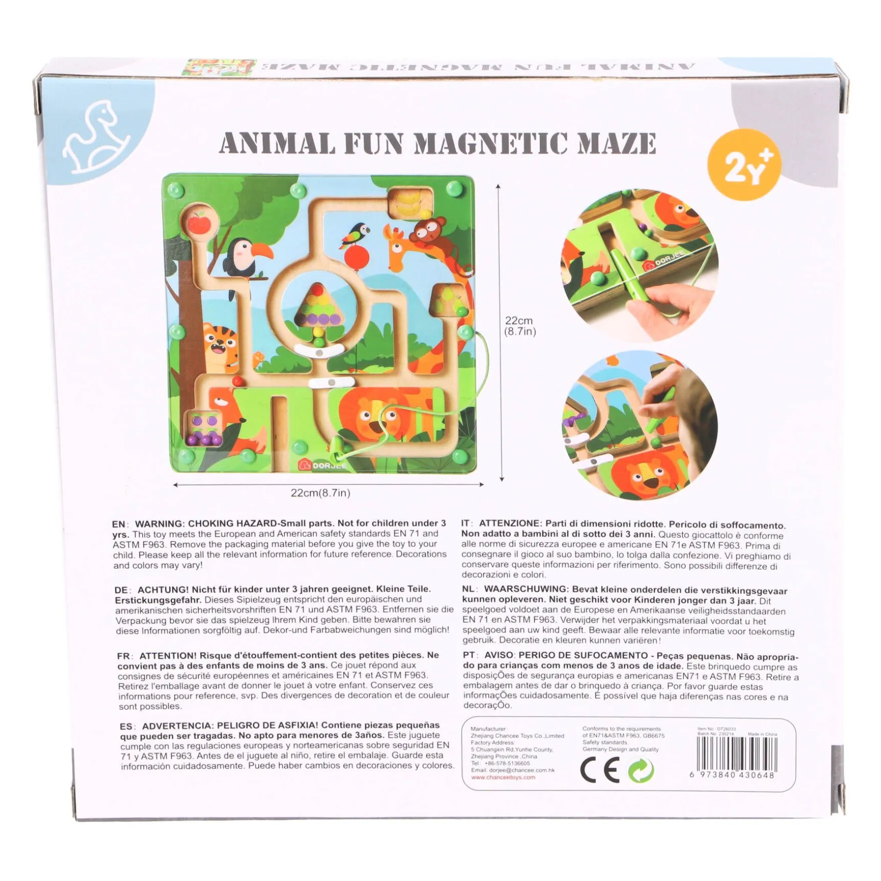 Labyrinth spel hout dieren 22 x 22 cm