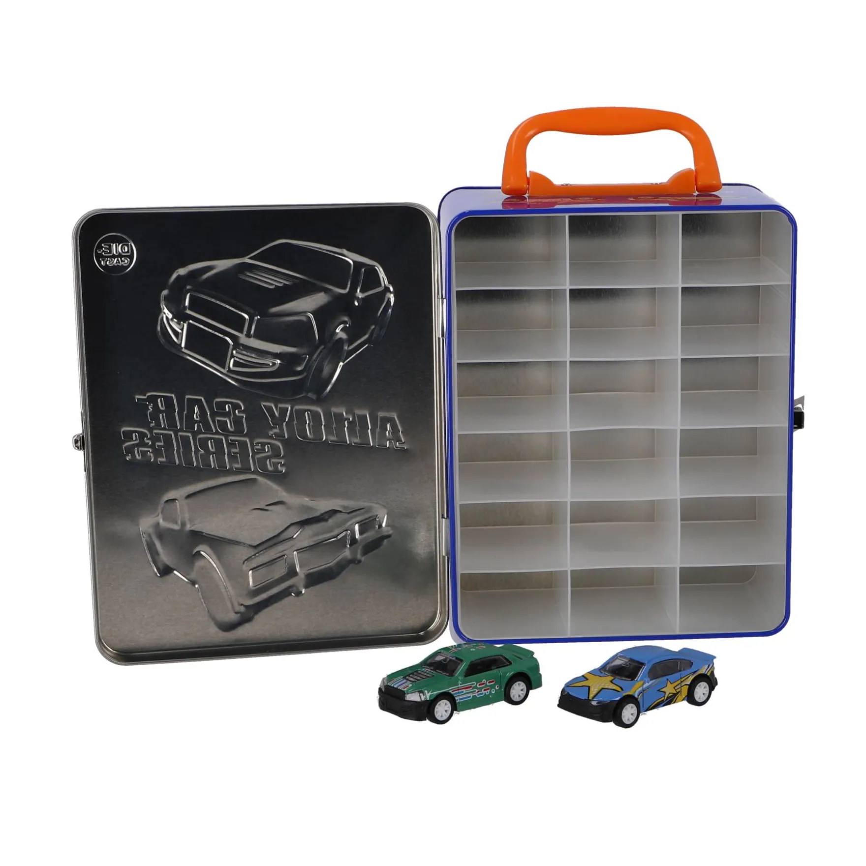 Opbergbox metaal met 2 diecast freewheel auto's