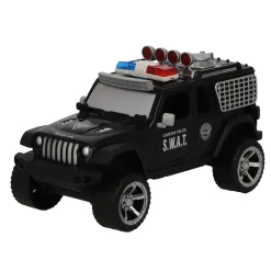 Politieauto met licht en geluid, politieagent, politiehond en accessoires