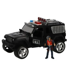 Politieauto met licht en geluid, politieagent, politiehond en accessoires