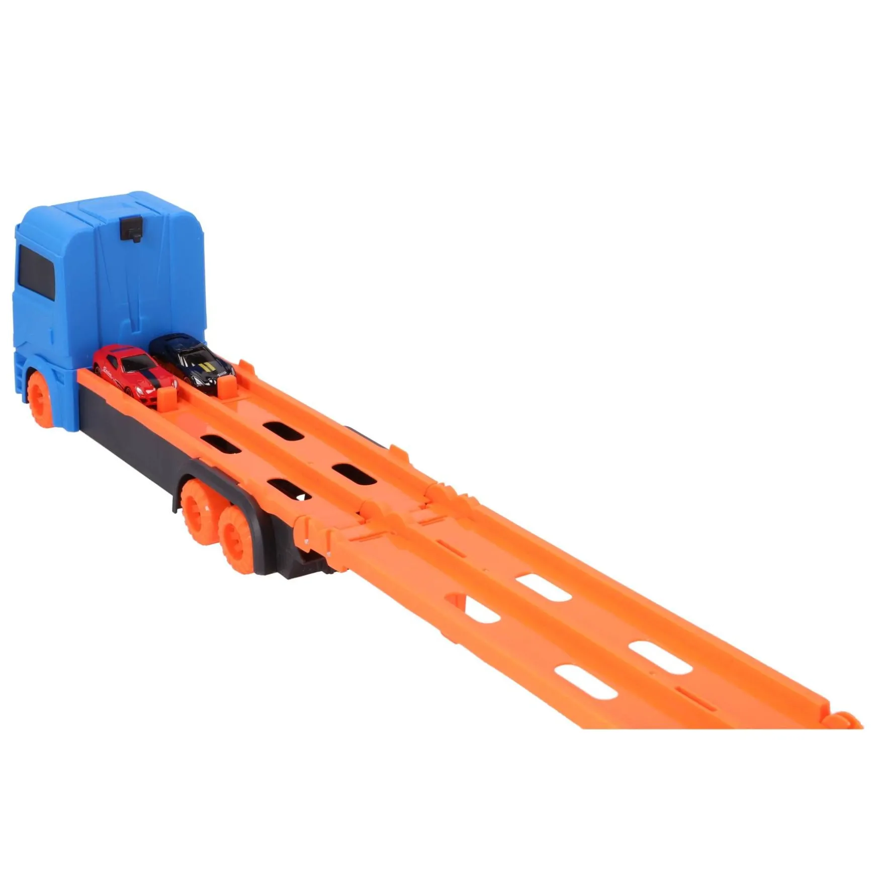 Pop-up auto transporter met 2 metal auto's