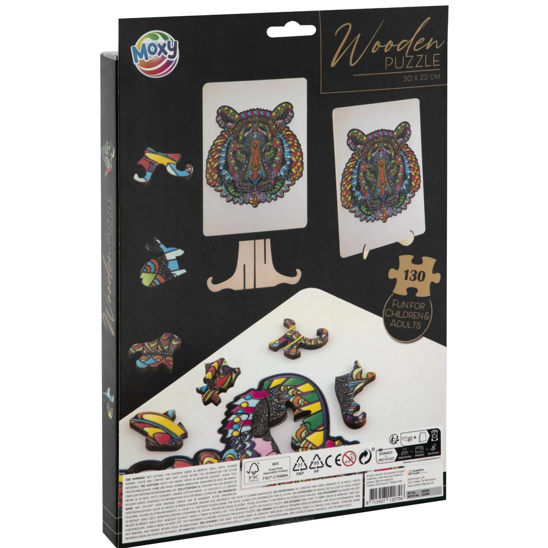 Puzzel hout figuur tijger 130 stukjes