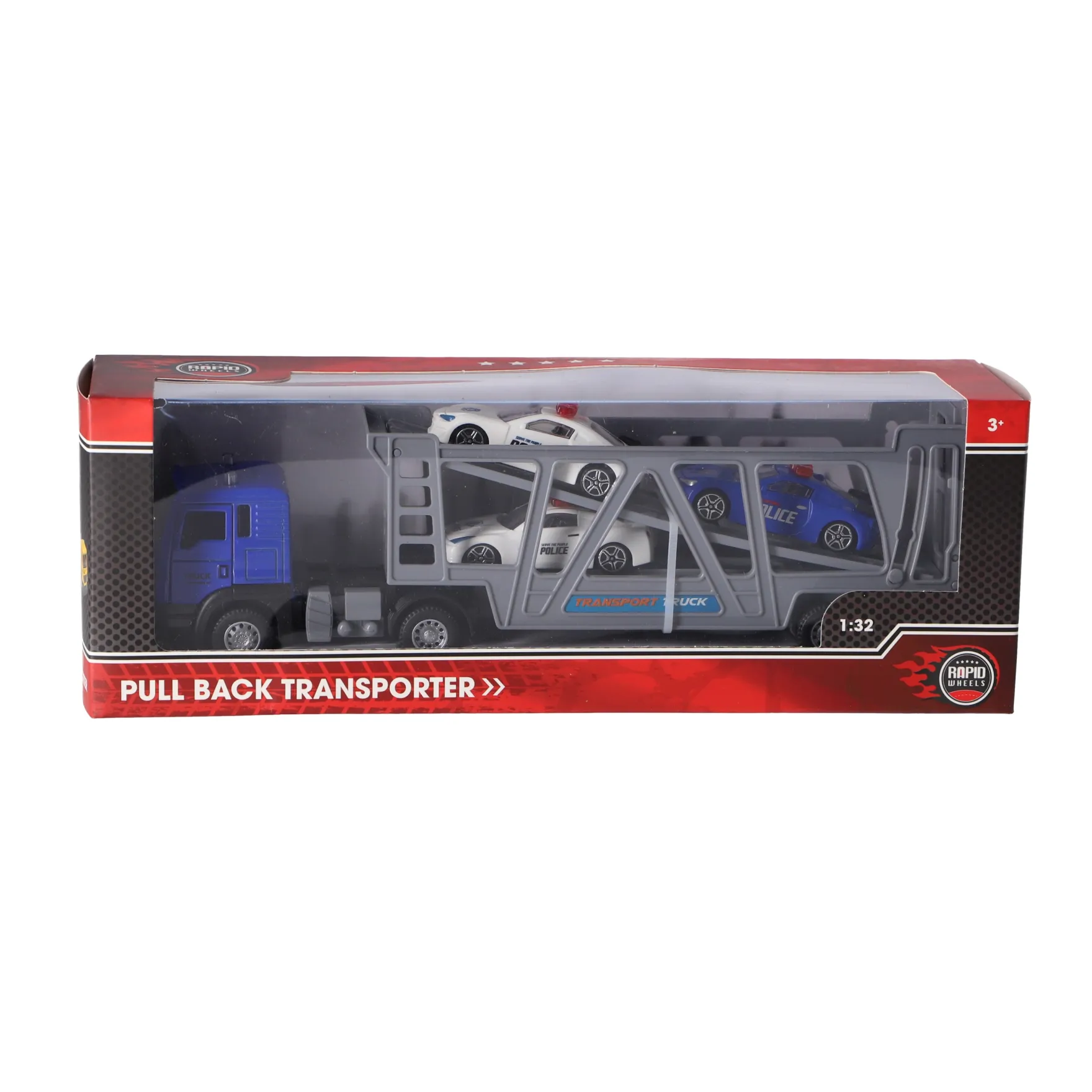 Rapid Wheels vrachtwagen pull back diecast met 3 auto's