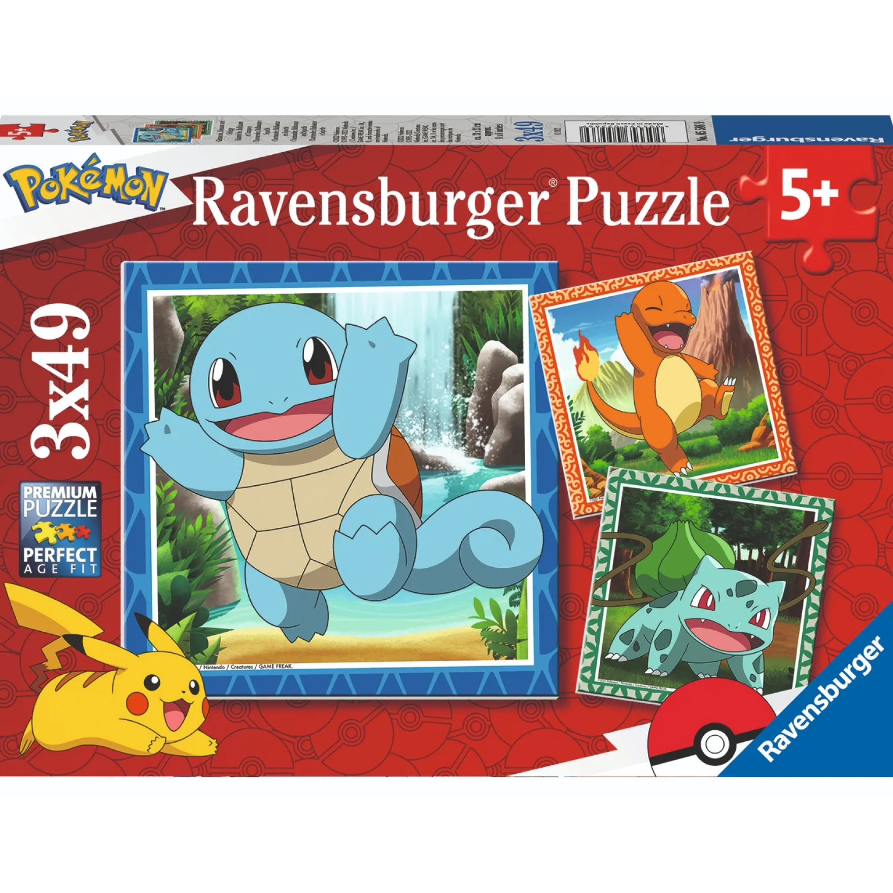 Ravensburger Pokémon Puzzel Charmander Squirtle Bulbasaur 3x49 Stukjes
