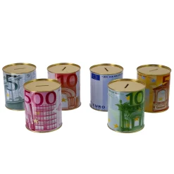 Spaarpot met eurobiljet assorti 10X10X12 cm