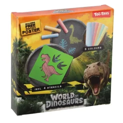 Stoepkrijt en 4 sjablonen dino