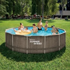 Summer Waves Zwembad Elite Frame 427 x 107 cm  Dark Double Rattan + filterpomp