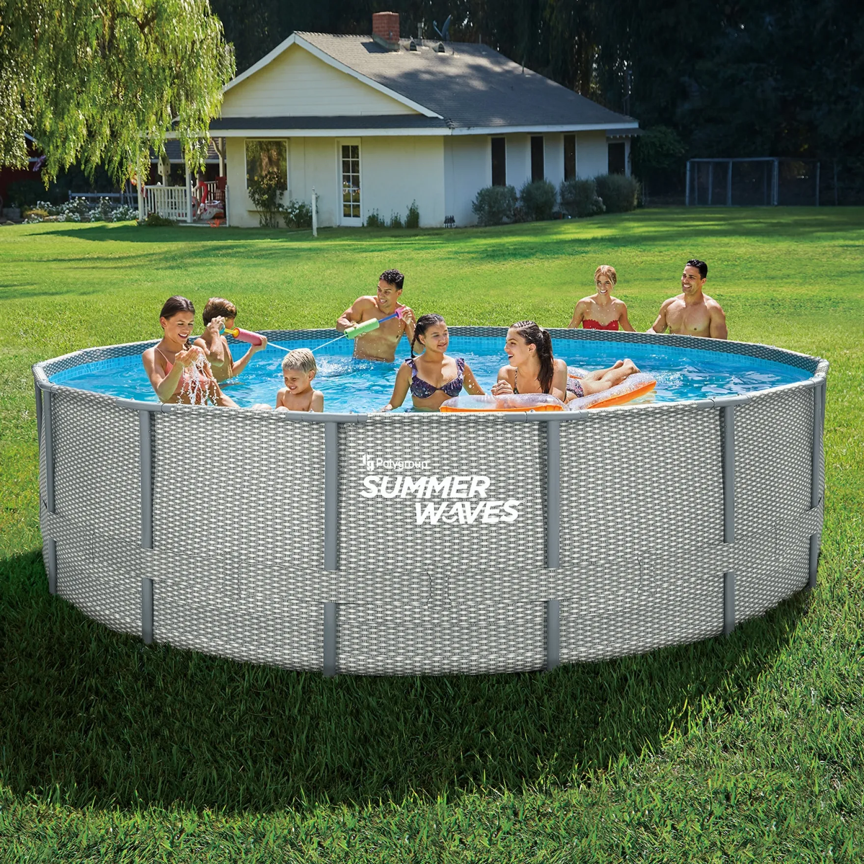 Summer Waves Zwembad Elite Frame 488 x 122 cm Natural Rattan + filterpomp