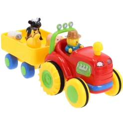 Tractor met dieren op aanhanger met geluid
