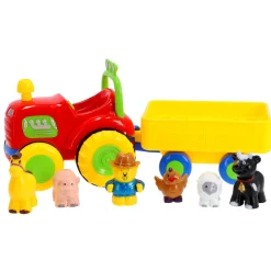 Tractor met dieren op aanhanger met geluid